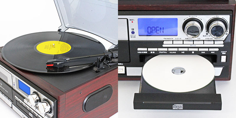 クマザキエイムマルチオーディオ　CD録音が出来るレコードプレーヤーCRC-1022 [ローズウッド×ブラック×シルバー]Bearmax　新生活　便利　コンパクト