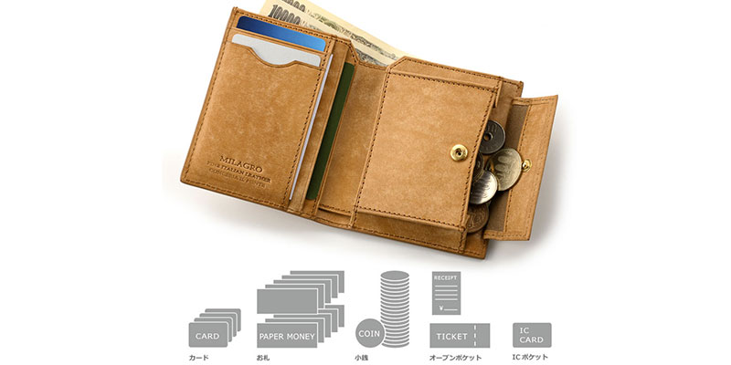 ポケットに入れやすいコンパクトサイズの2つ折り財布