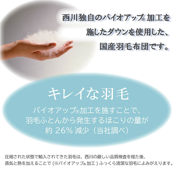 西川 日本製 ホワイトダックダウン85%使用 羽毛掛けふとん ライズ柄 KA02002001 1枚