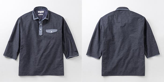 グレンフィールド トゥ・イースタン 日本製 吸水速乾デニムライク7分袖ポロシャツ デニム 1枚