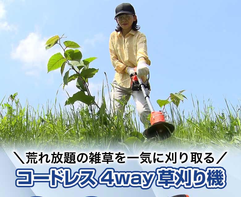 ファミリー・ライフ ファミラ 最新型充電式コードレス4WAY草刈り機 24点セット 予備バッテリー付き 1箱