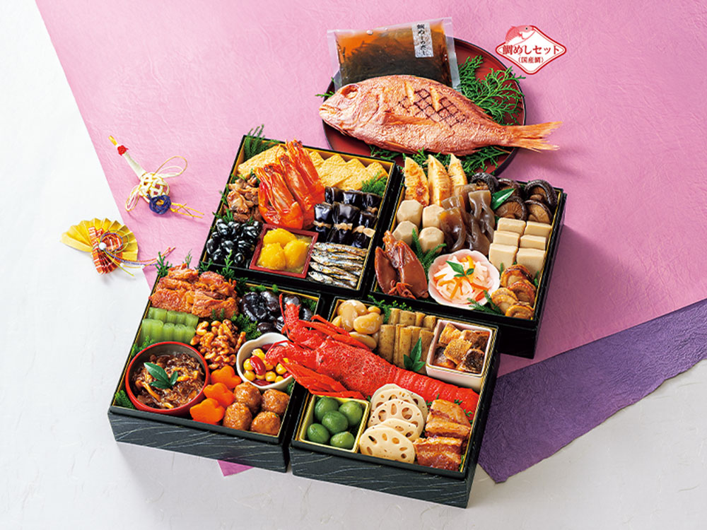 カモ井食品工業 おせちセット「飛翔」31品セット 鯛めしの素付き 約3〜5人前（常温・個包装・重箱無し）