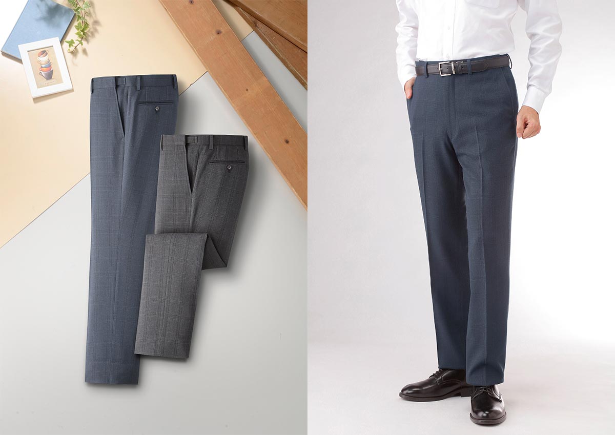 HUNTINGTON CLUB アジャスター付チェック柄ノータックスラックス