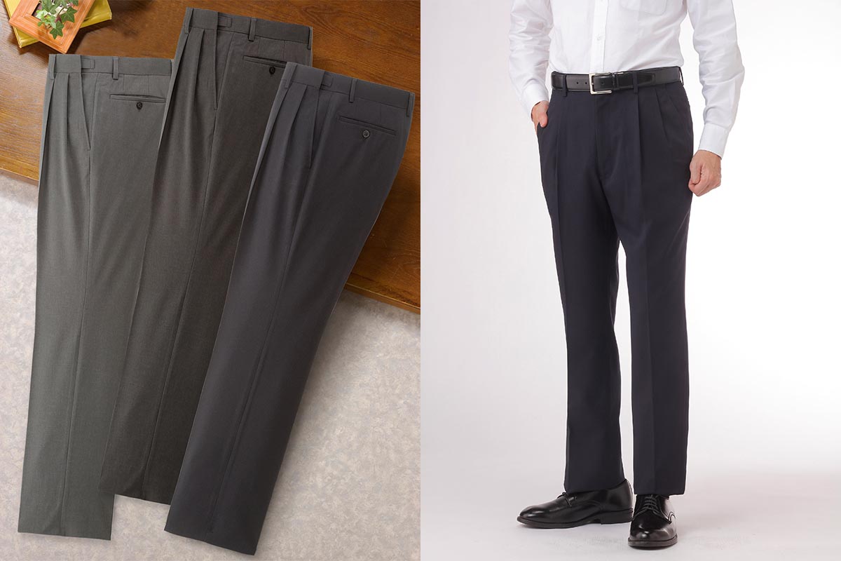 PAUL MILLER アジャスター付ストレッチツータックスラックス