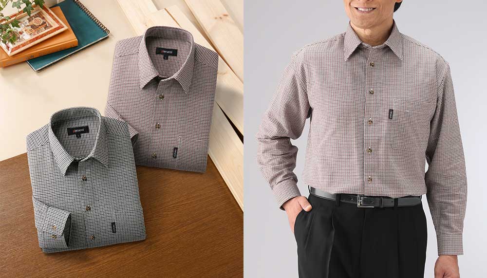 彩香 ピエルッチ ウール入り千鳥柄シャツ2色組(2枚:2色×各1枚)