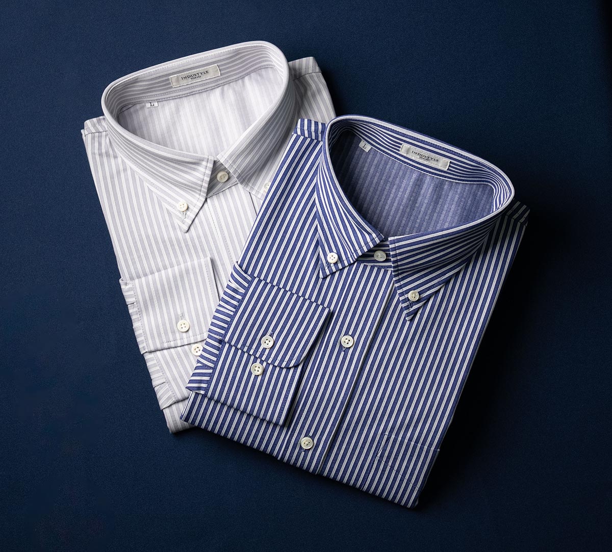 丸和繊維工業 INDUSTYLE TOKYO ストライプ ボタンダウンカラーシャツ レギュラーフィット 長袖