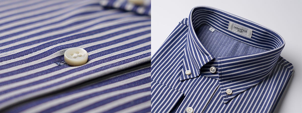 丸和繊維工業 INDUSTYLE TOKYO ストライプ ボタンダウンカラーシャツ レギュラーフィット 長袖