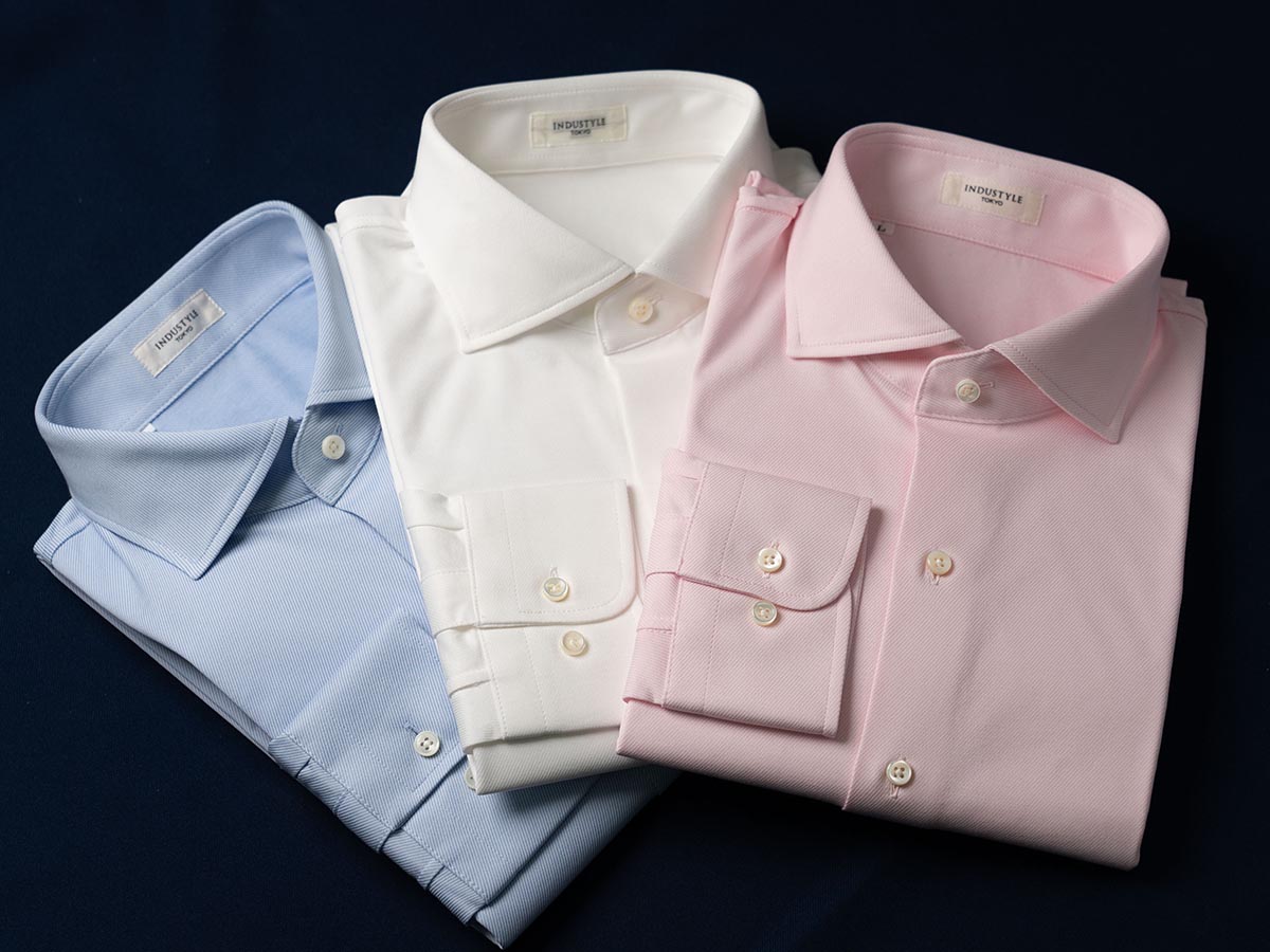 丸和繊維工業 INDUSTYLE TOKYO ツイル ワイドカラーシャツ レギュラーフィット 長袖