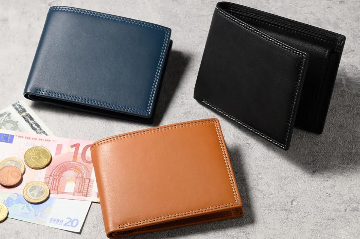 ミラグロ 牛革キップレザー・ダブルステッチ2つ折り財布 SL-CD-3046 1個