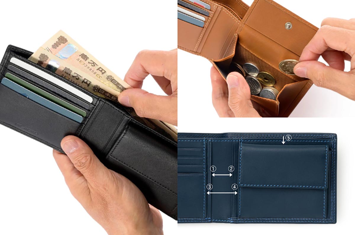 ミラグロ 牛革キップレザー・ダブルステッチ2つ折り財布 SL-CD-3046 1個