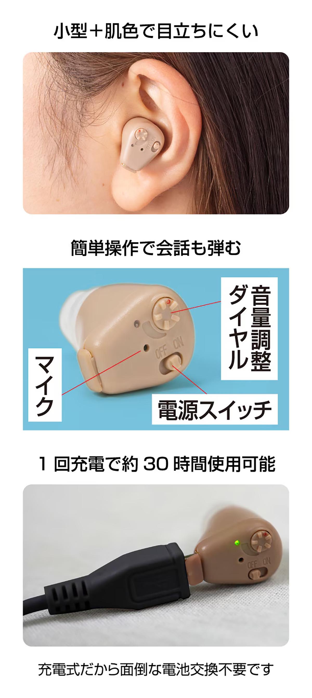 ファミリー・ライフ 充電式楽らく耳穴集音器 音響さん 1箱