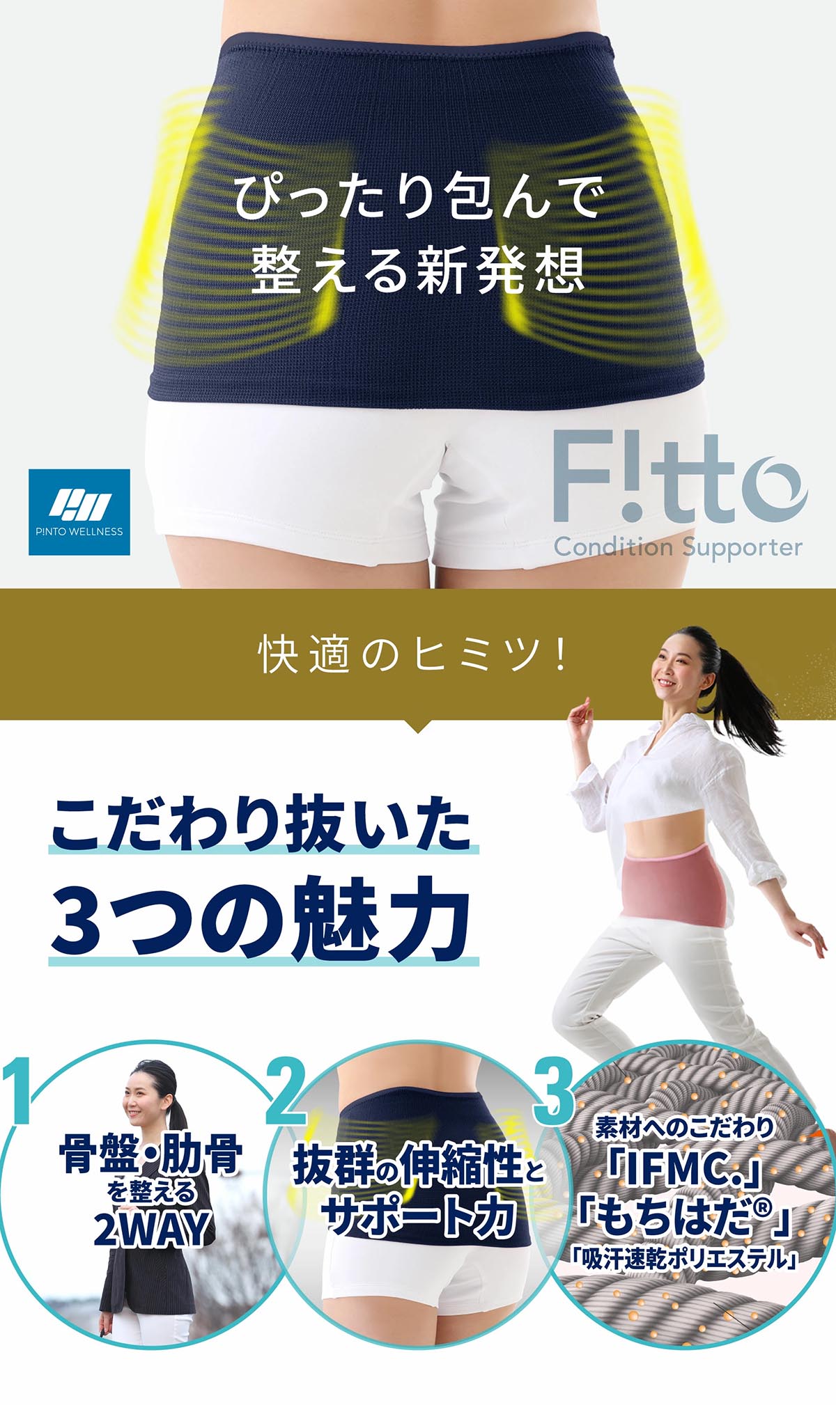 ピーエーエス 作業療法士開発 巻くだけ動きやすい 日常の快適姿勢をサポートする2WAY体幹サポーターFitto（フィット）