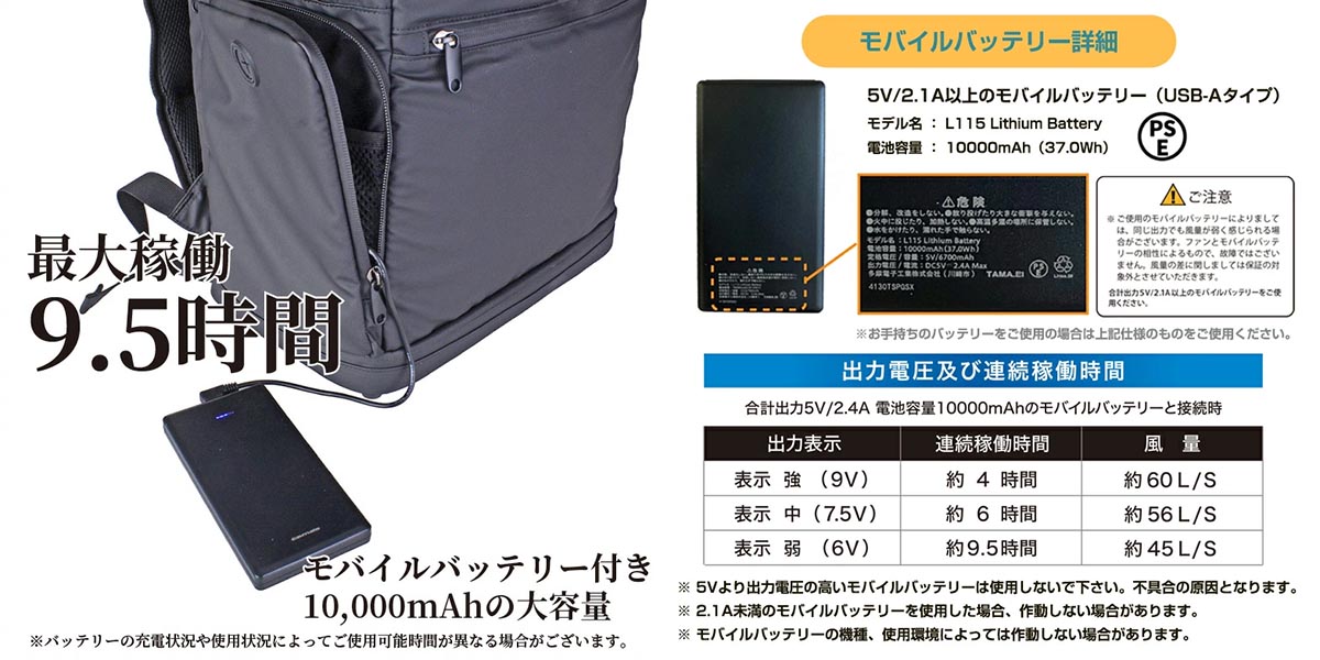 スワン ROBERT KLEIN コンバーチブルファン防水リュック(バッテリー付き)