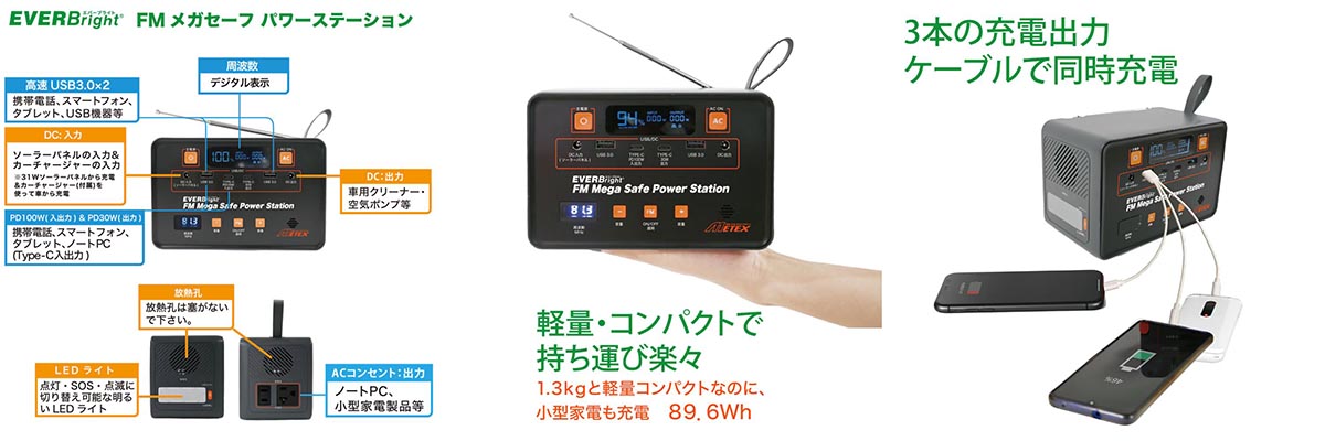メテックス EVER Bright(エバーブライト) FMメガセーフパワーステーション&31W防水ソーラーパネルセット