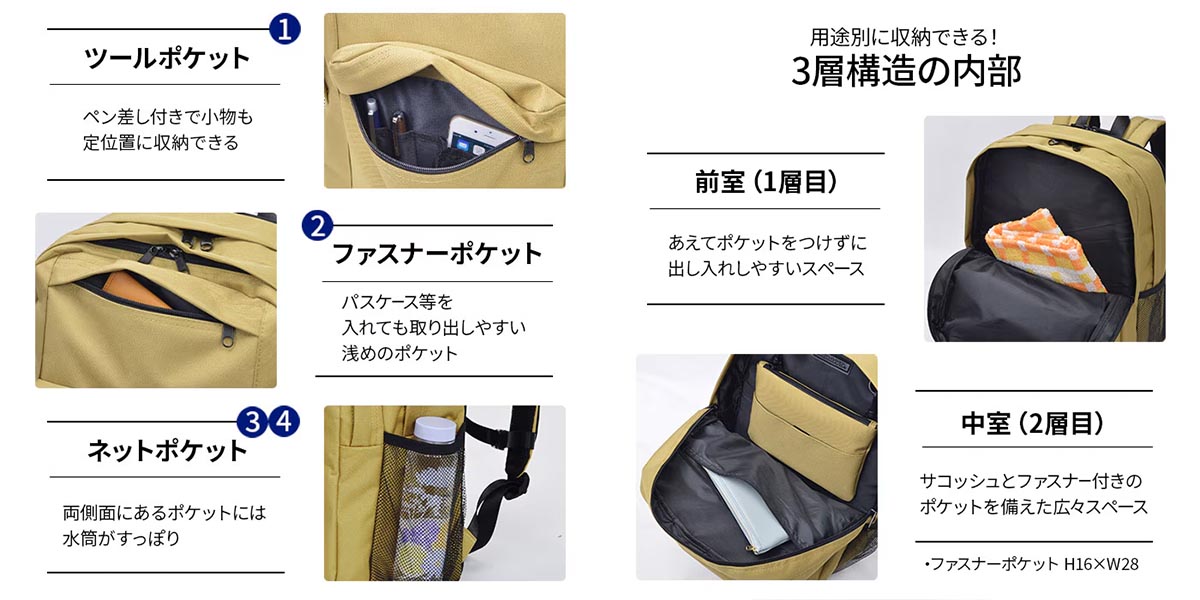 平野 モビーズ サコッシュ付きリュック（デイパック用レインカバー）セット
