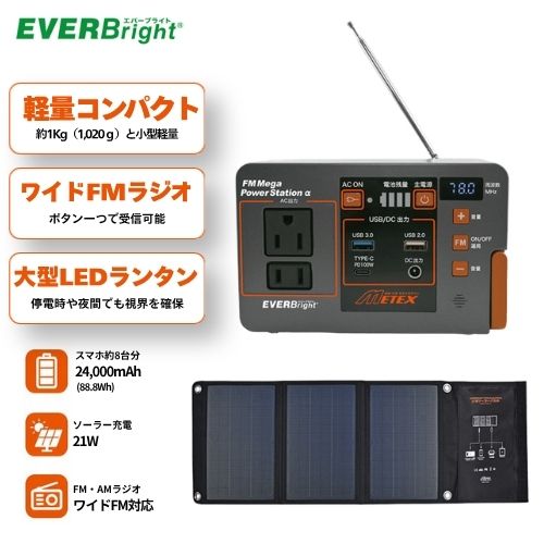 メテックス EVERBright スーパーメガパワーステーション＆40Wソーラーパネルセット