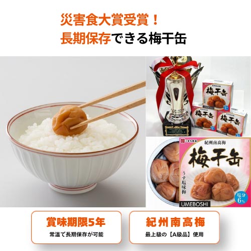 こまち食品 紀州南高梅使用<br>長期保存食 梅干缶 6缶
