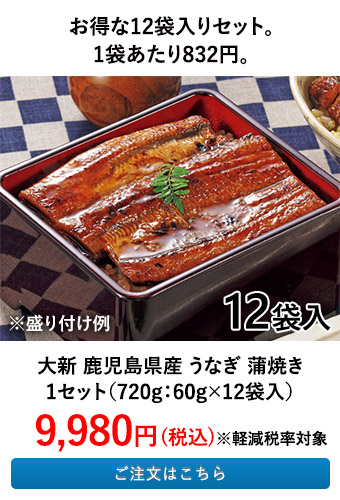 大新 鹿児島県産 うなぎ 蒲焼き 1セット（720g：60g×12袋入）