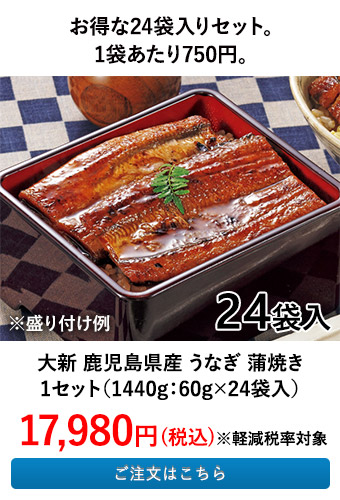 大新 鹿児島県産 うなぎ 蒲焼き 1セット（1440g：60g×24袋入）