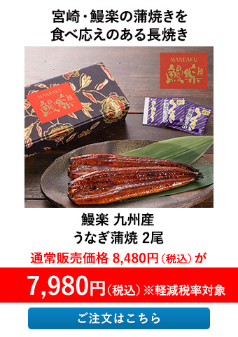 鰻楽 九州産 うなぎ蒲焼 2尾