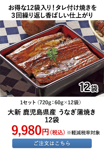 大新 鹿児島県産 うなぎ蒲焼き 12袋 