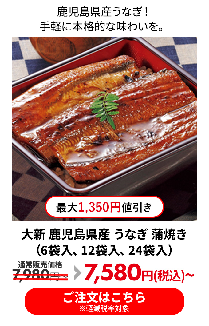 大新 鹿児島県産 うなぎ 蒲焼き（6袋入、12袋入、24袋入）