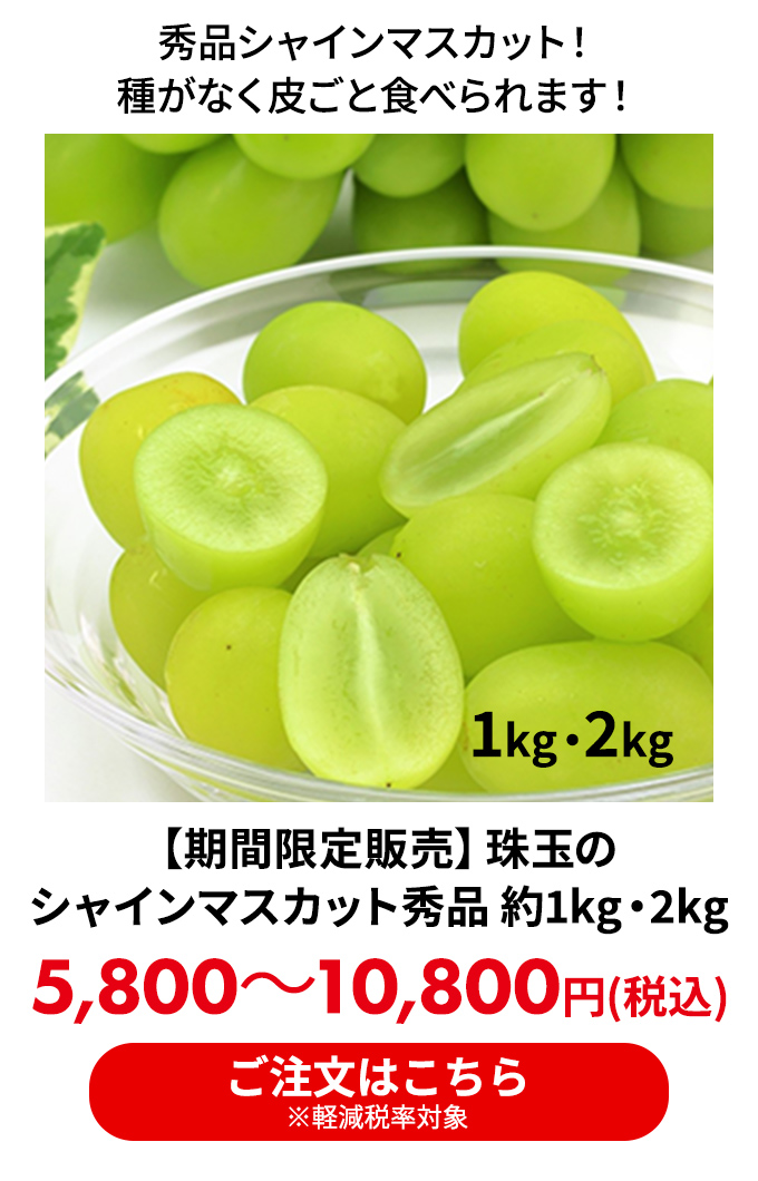 【期間限定販売】珠玉のシャインマスカット秀品 約1kg・2kg