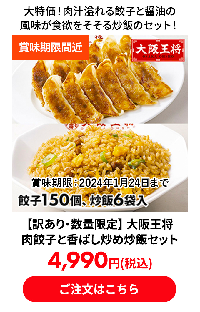 【訳あり・数量限定】 大阪王将 肉餃子と香ばし炒め炒飯セット