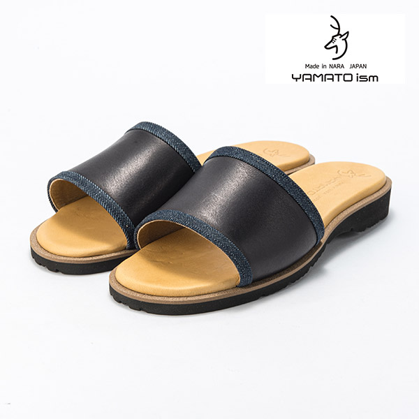 日本製 デニムコンビレザーサンダル