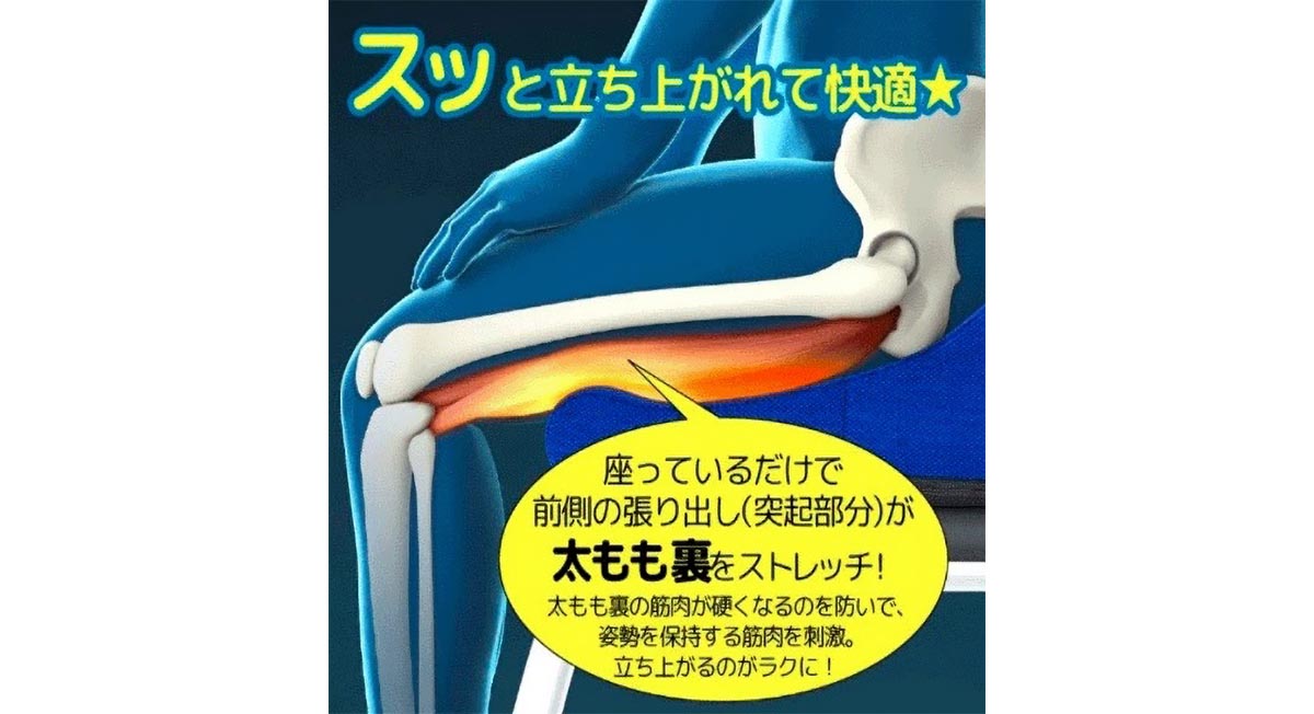 正しい姿勢と立ちやすさを追求!裏モモのストレッチも促す新感覚クッション