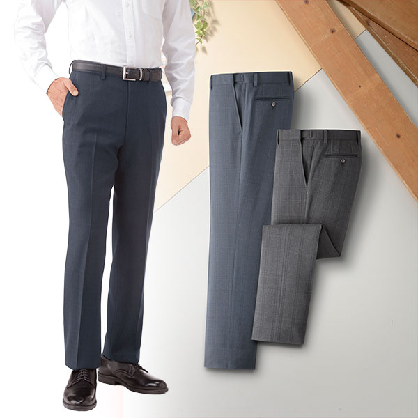 HUNTINGTON CLUB アジャスター付チェック柄ノータックスラックス