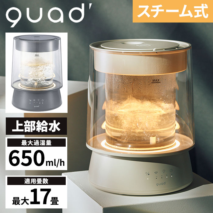 QUADS ハイパワーガラススチーム加湿器　GLASS QS649