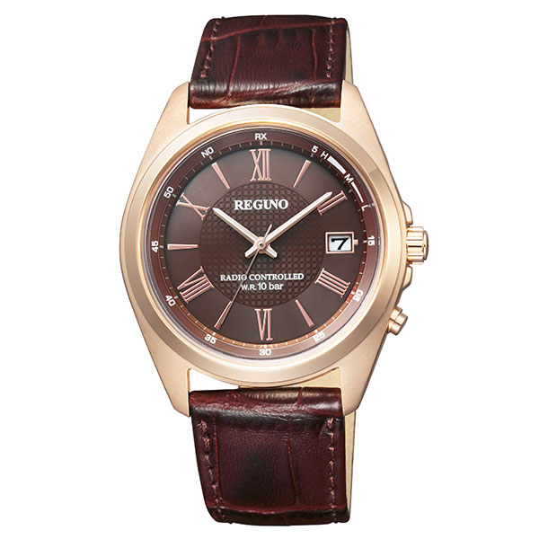 自動巻き 腕時計 ブラウン ピンクゴールド シチズン REGUNO(レグノ) ソーラーテック電波腕時計 ピンクゴールド