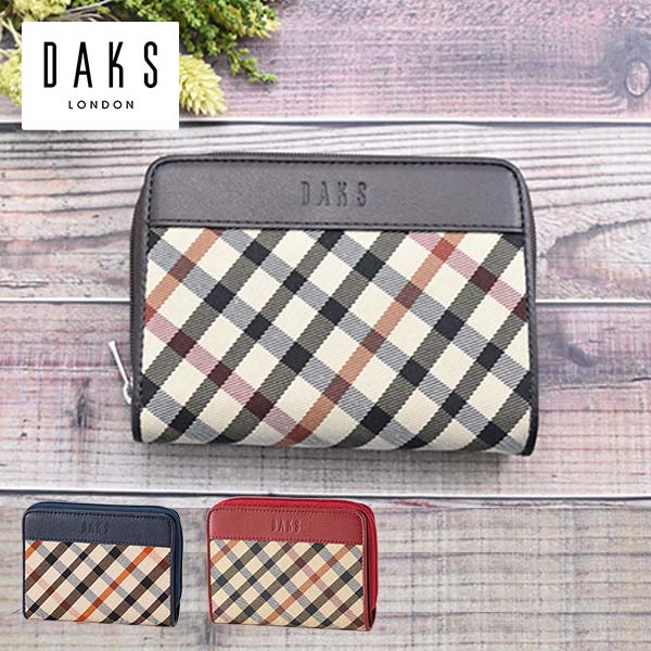 プレリー DAKS ハウスチェック ラウンドファスナー二つ折り財布